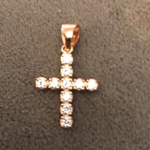 Sterling Silver Cross- Rose Gold Plated with cubic zirconia crystals dainty